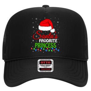 SantaS Favorite Princess Santa Hat Lights. Funny Christmas High Crown Mesh Back Trucker Hat