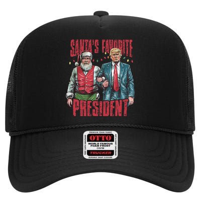 SantaS Favorite President Christmas Funny Trump Xmas Pajama High Crown Mesh Back Trucker Hat