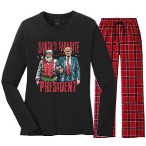 SantaS Favorite President Christmas Funny Trump Xmas Pajama Women's Long Sleeve Flannel Pajama Set 