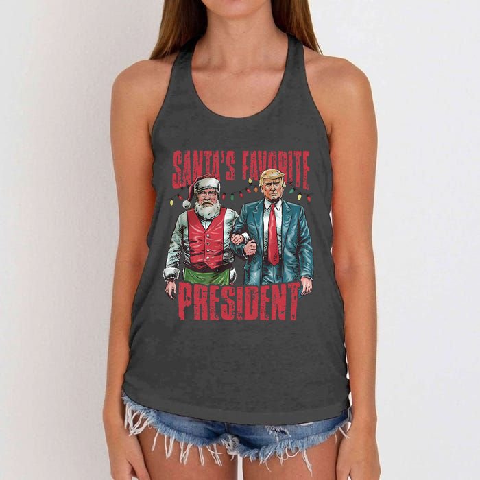 SantaS Favorite President Christmas Funny Trump Xmas Pajama Women's Knotted Racerback Tank