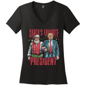 SantaS Favorite President Christmas Funny Trump Xmas Pajama Women's V-Neck T-Shirt