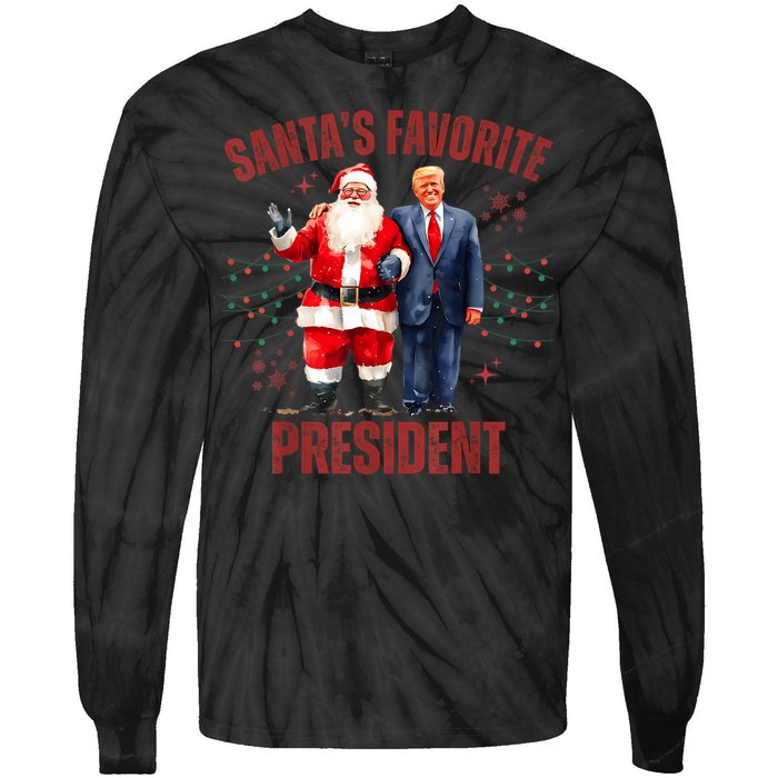 SantaS Favorite President Christmas Funny Trump Xmas Pajama Tie-Dye Long Sleeve Shirt