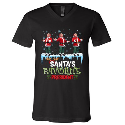 SantaS Favorite President Santa Trump Dance Funny Christmas V-Neck T-Shirt