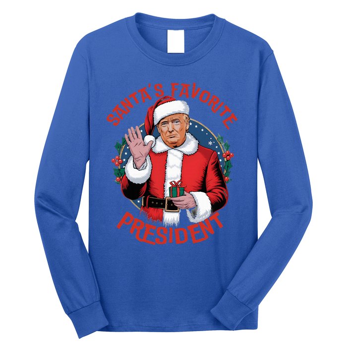 SantaS Favorite President Trump Christmas Pajama Holiday Long Sleeve Shirt