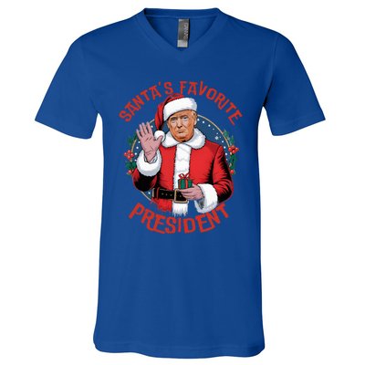 SantaS Favorite President Trump Christmas Pajama Holiday V-Neck T-Shirt