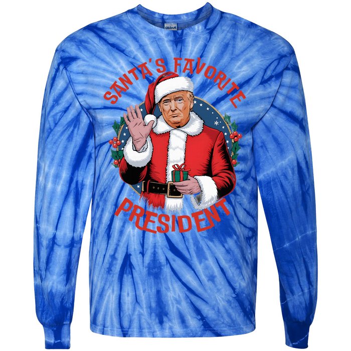 SantaS Favorite President Trump Christmas Pajama Holiday Tie-Dye Long Sleeve Shirt