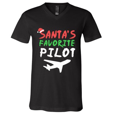 Santas Favorite Pilot Funny Christmas Santa Xmas Airline V-Neck T-Shirt