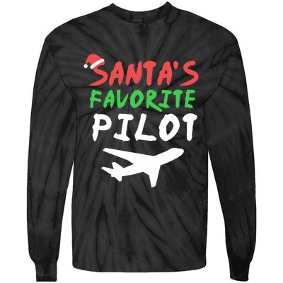 Santas Favorite Pilot Funny Christmas Santa Xmas Airline Tie-Dye Long Sleeve Shirt