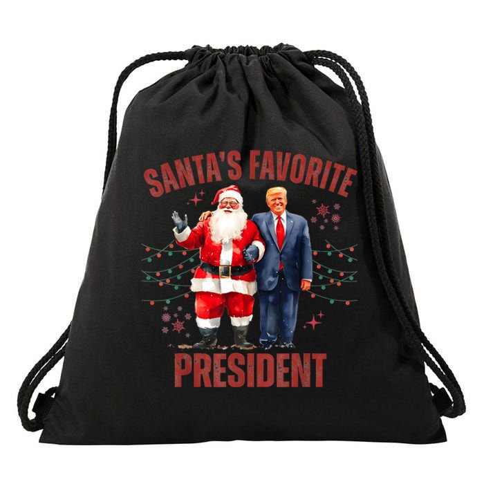 SantaS Favorite President Christmas Funny Trump Xmas Pajama Drawstring Bag