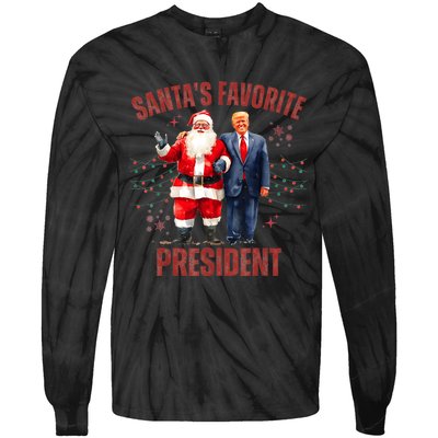 SantaS Favorite President Christmas Funny Trump Xmas Pajama Tie-Dye Long Sleeve Shirt