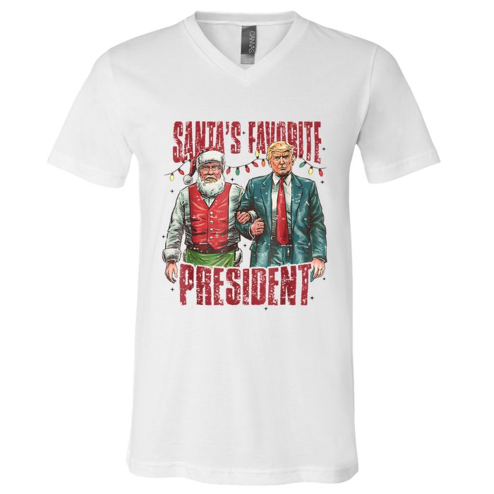 Santas Favorite President Trump Ill Be Home For Christmas V-Neck T-Shirt