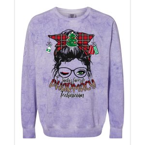 SantaS Favorite Pharmacy Technician Messy Bun Christmas Gift Colorblast Crewneck Sweatshirt