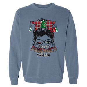 SantaS Favorite Pharmacy Technician Messy Bun Christmas Gift Garment-Dyed Sweatshirt