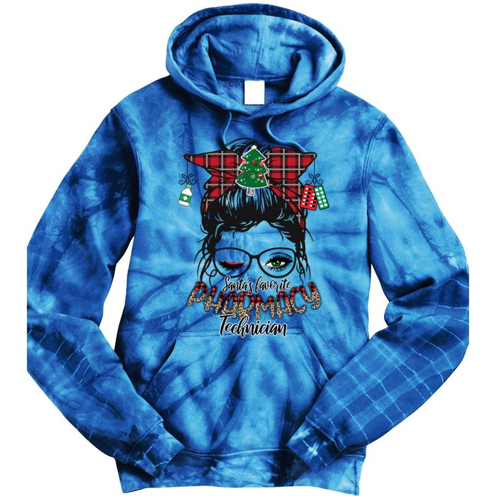 SantaS Favorite Pharmacy Technician Messy Bun Christmas Gift Tie Dye Hoodie