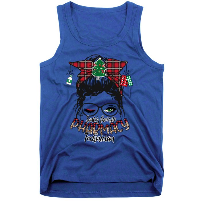 SantaS Favorite Pharmacy Technician Messy Bun Christmas Gift Tank Top