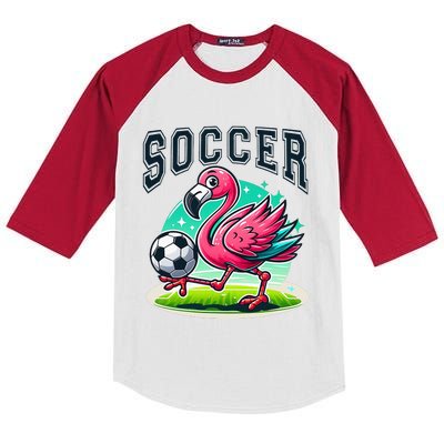 Soccer Flamingo Playing Soccer Kids Colorblock Raglan Jersey