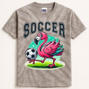 Soccer Flamingo Playing Soccer Kids Tie-Dye T-Shirt