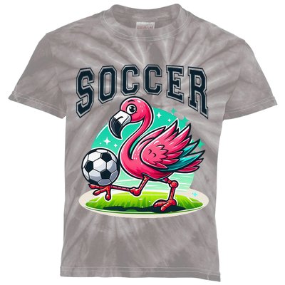 Soccer Flamingo Playing Soccer Kids Tie-Dye T-Shirt