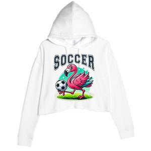 Soccer Flamingo Playing Soccer Crop Fleece Hoodie