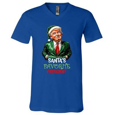 Santas Favorite President Santa Trump 2024 Christmas V-Neck T-Shirt