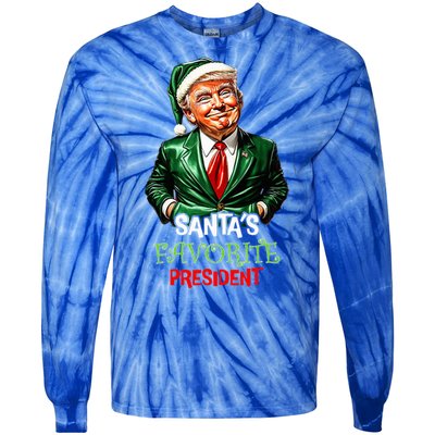 Santas Favorite President Santa Trump 2024 Christmas Tie-Dye Long Sleeve Shirt