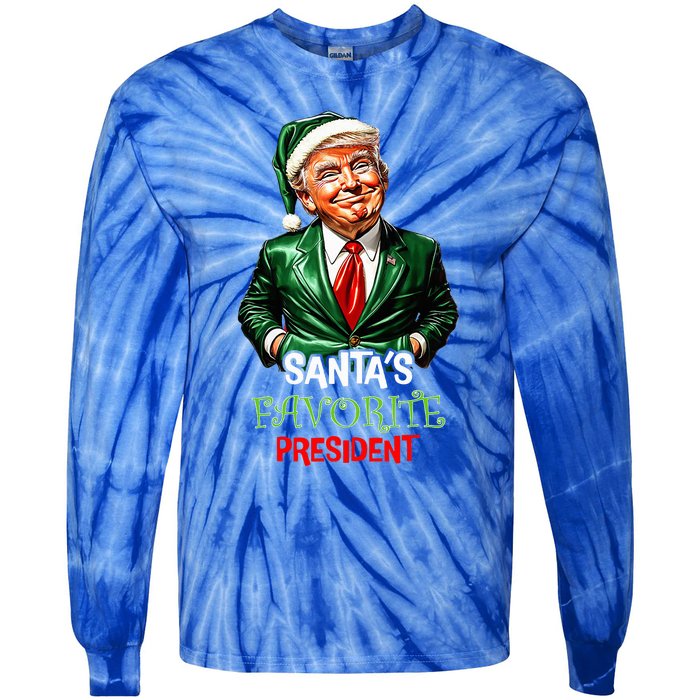 Santas Favorite President Santa Trump 2024 Christmas Tie-Dye Long Sleeve Shirt