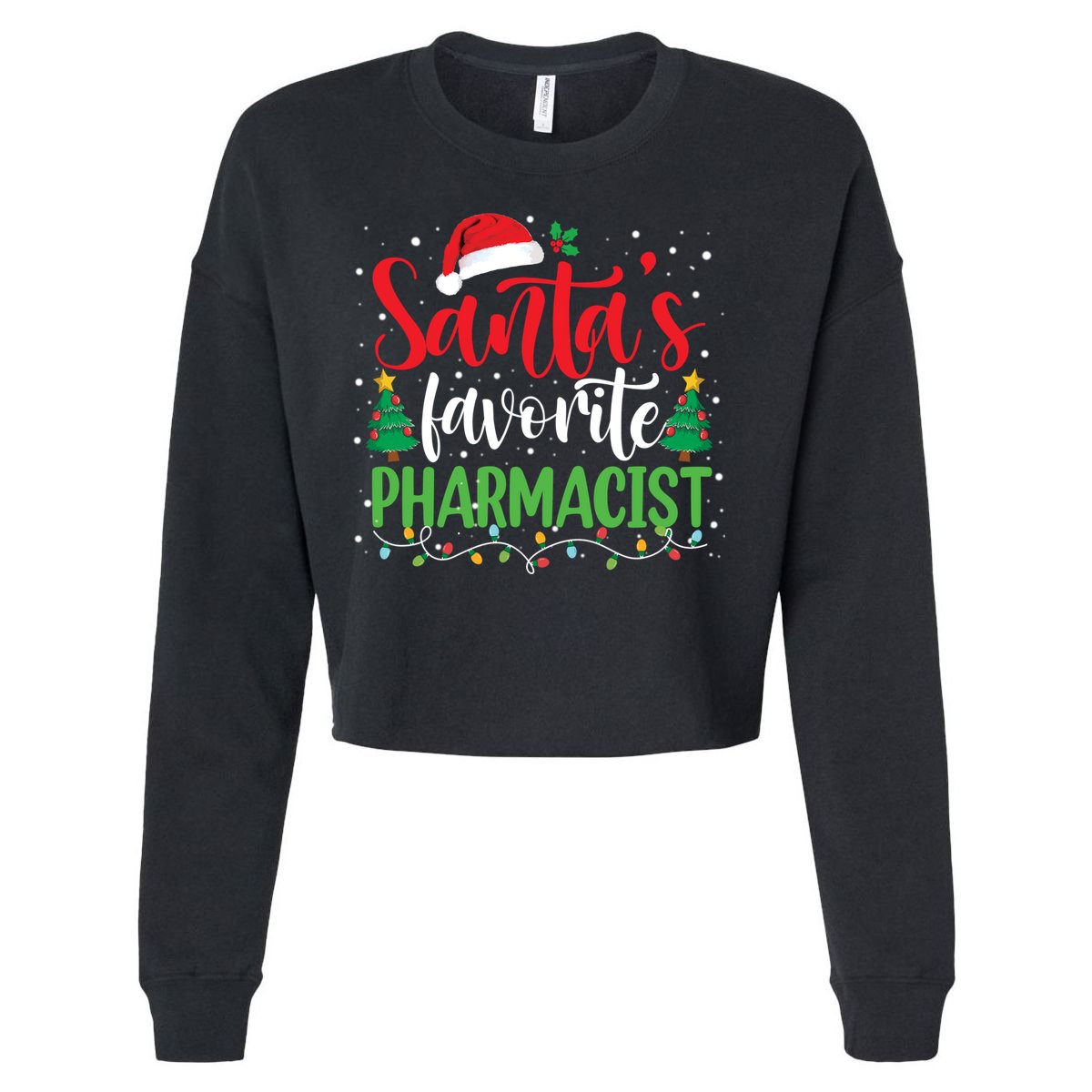 SantaS Favorite Pharmacist Christmas Nursing Santa Hat Gift Cropped Pullover Crew