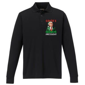 SantaS Favorite President Funny Trump Christmas Santa Hat Gift Performance Long Sleeve Polo