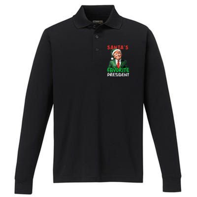 SantaS Favorite President Funny Trump Christmas Santa Hat Gift Performance Long Sleeve Polo