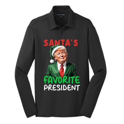 SantaS Favorite President Funny Trump Christmas Santa Hat Gift Silk Touch Performance Long Sleeve Polo