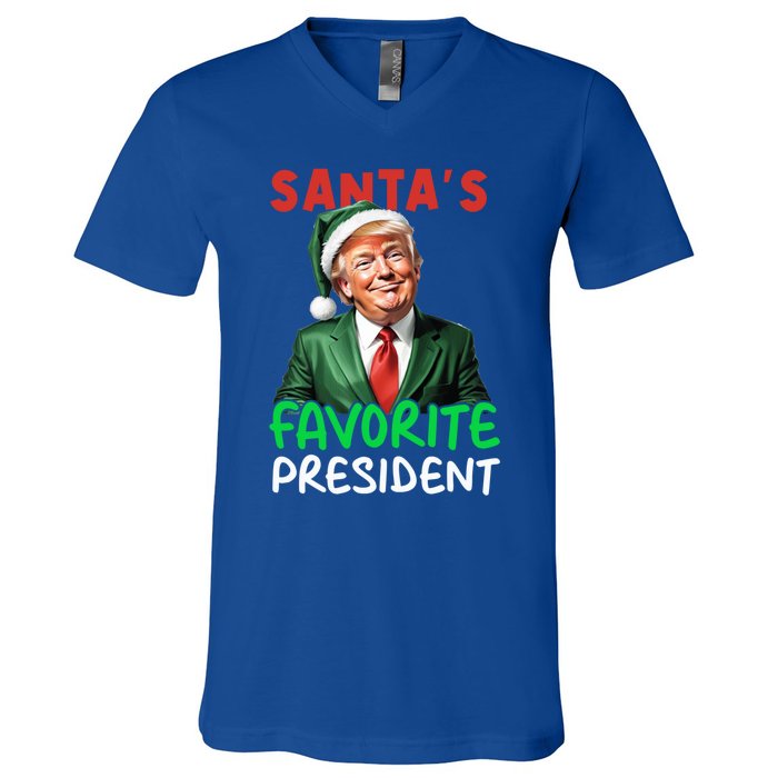 SantaS Favorite President Funny Trump Christmas Santa Hat Gift V-Neck T-Shirt