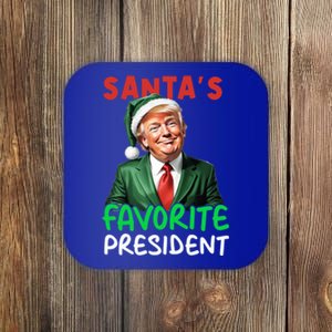 SantaS Favorite President Funny Trump Christmas Santa Hat Gift Coaster