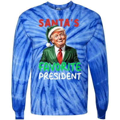 SantaS Favorite President Funny Trump Christmas Santa Hat Gift Tie-Dye Long Sleeve Shirt