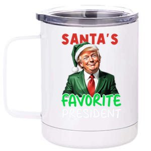 SantaS Favorite President Funny Trump Christmas Santa Hat Gift 12 oz Stainless Steel Tumbler Cup