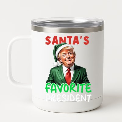 SantaS Favorite President Funny Trump Christmas Santa Hat Gift 12 oz Stainless Steel Tumbler Cup