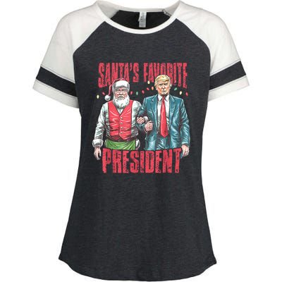 SantaS Favorite President Funny Trump Christmas Xmas Pajama Gift Enza Ladies Jersey Colorblock Tee