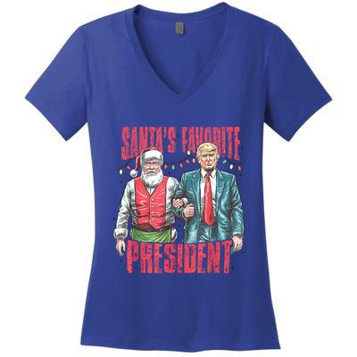 SantaS Favorite President Funny Trump Christmas Xmas Pajama Gift Women's V-Neck T-Shirt