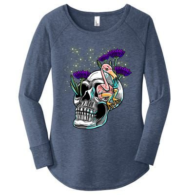 Skull Flamingo Purple Daisy Rave Techno Music Edm Lover Gift Women's Perfect Tri Tunic Long Sleeve Shirt