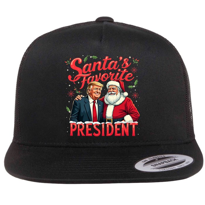 SantaS Favorite President Christmas Funny Trump Xmas Pajama Flat Bill Trucker Hat