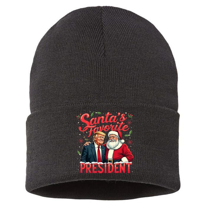 SantaS Favorite President Christmas Funny Trump Xmas Pajama Sustainable Knit Beanie