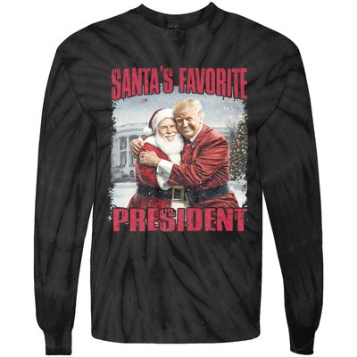 SantaS Favorite President Christmas Funny Trump Xmas Pajama Tie-Dye Long Sleeve Shirt