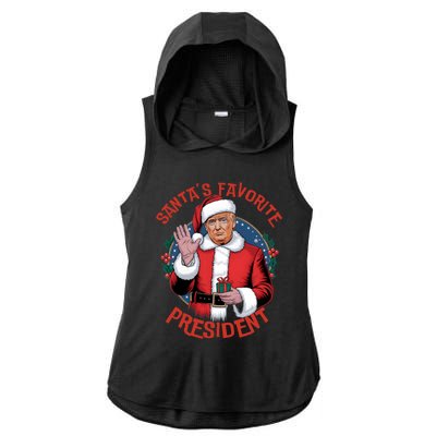 Santas Favorite President Trump Christmas Pajama Holiday Ladies PosiCharge Tri-Blend Wicking Draft Hoodie Tank