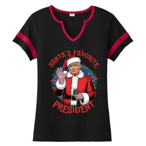 Santas Favorite President Trump Christmas Pajama Holiday Ladies Halftime Notch Neck Tee