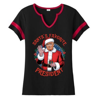 Santas Favorite President Trump Christmas Pajama Holiday Ladies Halftime Notch Neck Tee