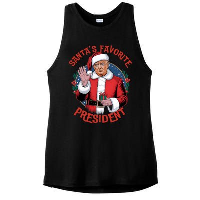 Santas Favorite President Trump Christmas Pajama Holiday Ladies PosiCharge Tri-Blend Wicking Tank