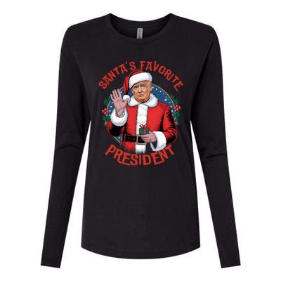 Santas Favorite President Trump Christmas Pajama Holiday Womens Cotton Relaxed Long Sleeve T-Shirt