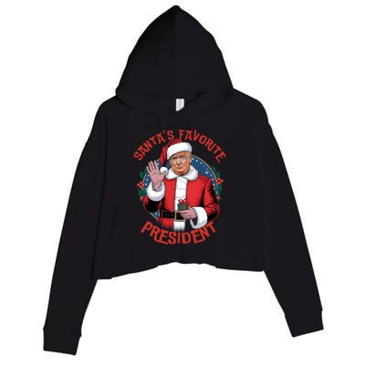 Santas Favorite President Trump Christmas Pajama Holiday Crop Fleece Hoodie