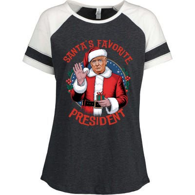 Santas Favorite President Trump Christmas Pajama Holiday Enza Ladies Jersey Colorblock Tee