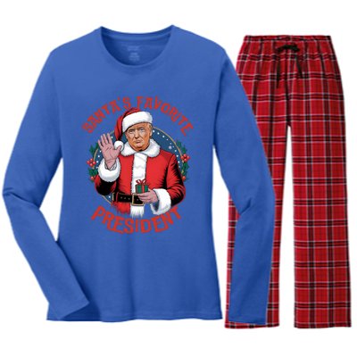 Santas Favorite President Trump Christmas Pajama Holiday Women's Long Sleeve Flannel Pajama Set 