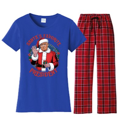 Santas Favorite President Trump Christmas Pajama Holiday Women's Flannel Pajama Set